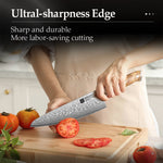 XINZUO 8.3” Chef Knife 67-Layer Damascus Steel 10Cr15CoMoV Core 60±2HRC Handmade with Figured Sycamore Wood Handle