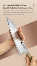 XINZUO Zhen XZ05 Series ZDP-189 Powder Steel Kiritsuke Chef Knife 8.5 Inch, Made of Three-layer Composite Steel, Hardness Reaches 65-67HRC, Desert lronwood Octagonal HandIe