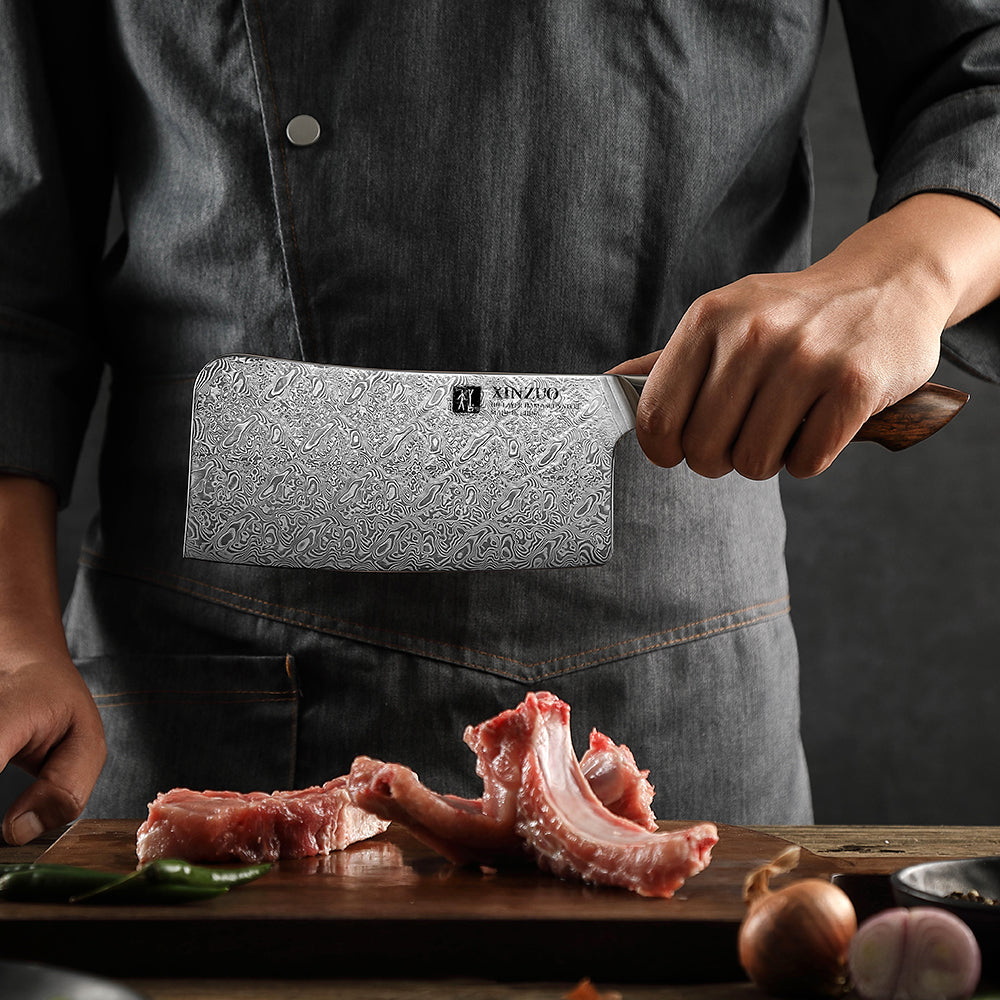 XINZUO 6.9 Inches Bone Chopper, 110 Layers Damascus Steel, High Hardness Kitchen Knife, Suitable for Daily Kitchen Chops