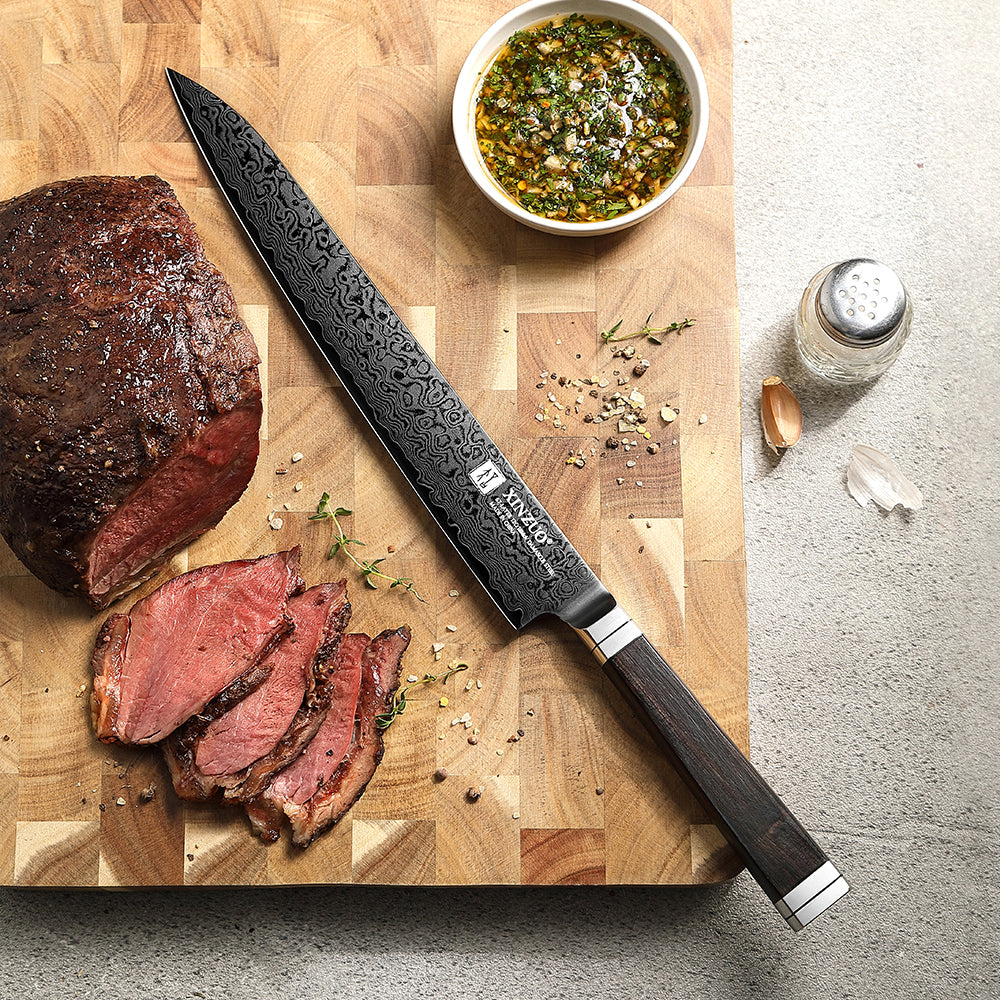 XINZUO 67-Layer Damascus 10" Slicing Knife – Carve with Confidence & Grace