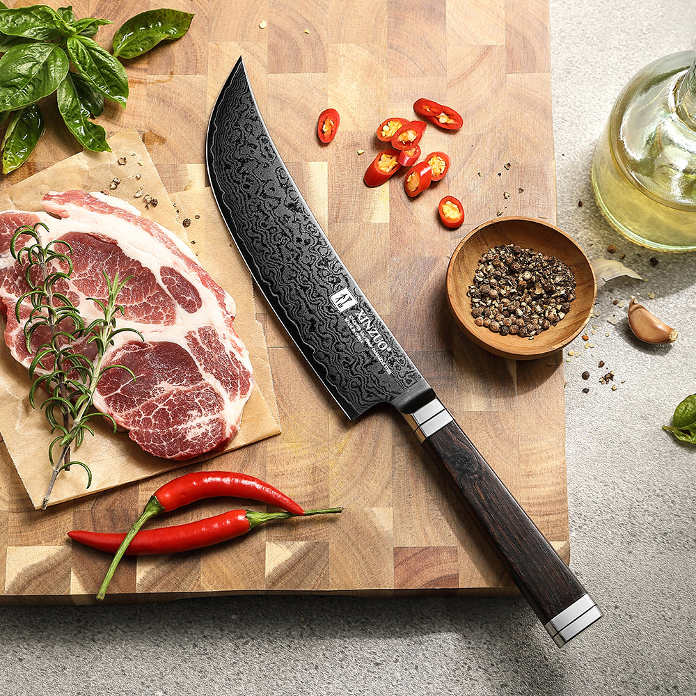 XINZUO Ji Series 7.5 Inches Viking Knife 67 Layers Damascus Steel 60±2HRC Hardness，Ebony Wood Handle