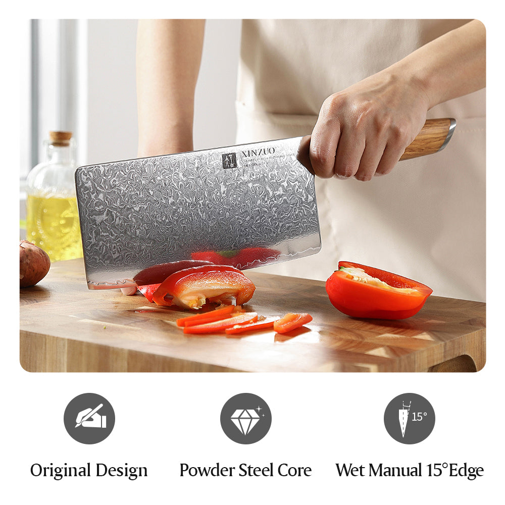 XINZUO Lan Series 73 Layers Damascus Powder Steel 7.5 inch Cleaver knife.