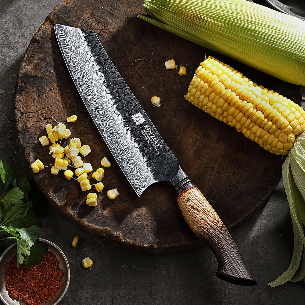 XINZUO 8.3 Inch Japanese Kiritsuke Knife, 67 Layers Damascus Steel with Burnt Oak Handle - Master Chef Multi-Purpose Blade for Precision Slicing & Chopping