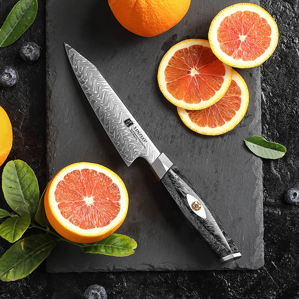 XINZUO Utility Knife Premium M390 Powder Steel With Damascus Pattern Multi-purpose Kitchen Knife Sharp and Durable