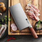 XINZUO 8.5 Inches Cleaver Knife, 3 Layers Clad Steel with Red Wood Handle & Copper Rivets, 58~60HRC - FU Series