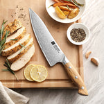 XINZUO Professional Chef Knife - Triple-Layer Composited Steel with Olive Wood Handle, Razor Sharp & Ergonomic Design-PIN Series