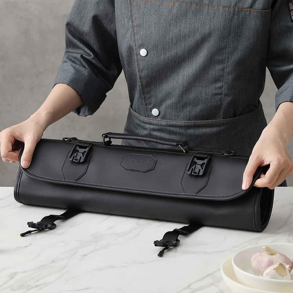 XINZUO Kitchen Knife Roll Bag, Microfiber Leather & Thickened Canvas Knife Storage Wrap with 8 Slots, Portable Wear-resistant Knife Carrier for Professional Chefs Camping Kitchen