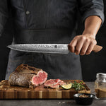 XINZUO 10 Inches 67 Layers Japanese AUS-10 Damascus Steel Carving Knife -Jiang Series