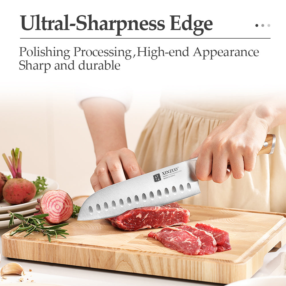 XINZUO Durable And Sharp 7.1 Inches Santoku Knife Japanese Kitchen Knife Hardness 56-58 HRC - A Good Choice for Gifts