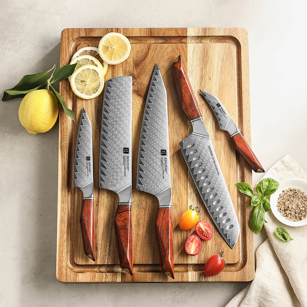 XINZUO Xing Series 73-Layer Powder Damascus Steel 5PCS Knife Set, For Chinese & Western Cooking