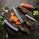 XINZUO 3-Piece Knife Set, 67 Layers Black Damascus Steel Chef Knife/Santoku Knife/Kitchen Utility Knife with  Burnt Oak Handle MO-Series
