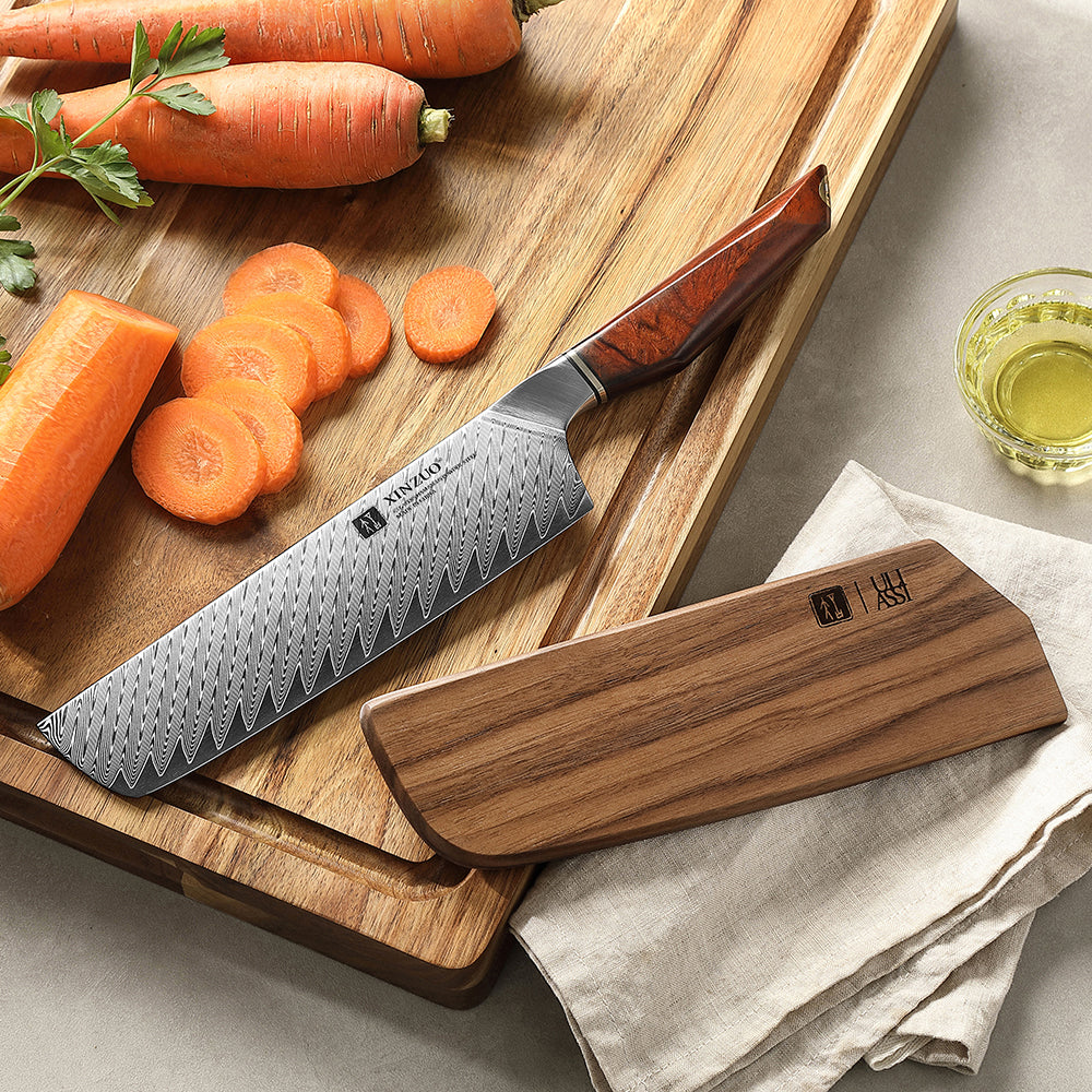 XINZUO Xing Series Professional 7.2”Nakiri Knife Damascus Steel Blade 14Cr14MoVNb Steel Core - Chopping Meat and Fruit