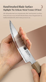 XINZUO Zhen XZ05 Series ZDP-189 Powder Steel Steak Knife 5.5 Inch, Made of Three-layer Composite Steel, Hardness Reaches 65-67HRC, Desert lronwood Octagonal HandIe