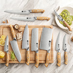 XINZUO 10 PCS Kitchen Knife Set - Triple-Layer Composited Steel with Olive Wood Handle, Razor Sharp & Ergonomic Design-PIN Series