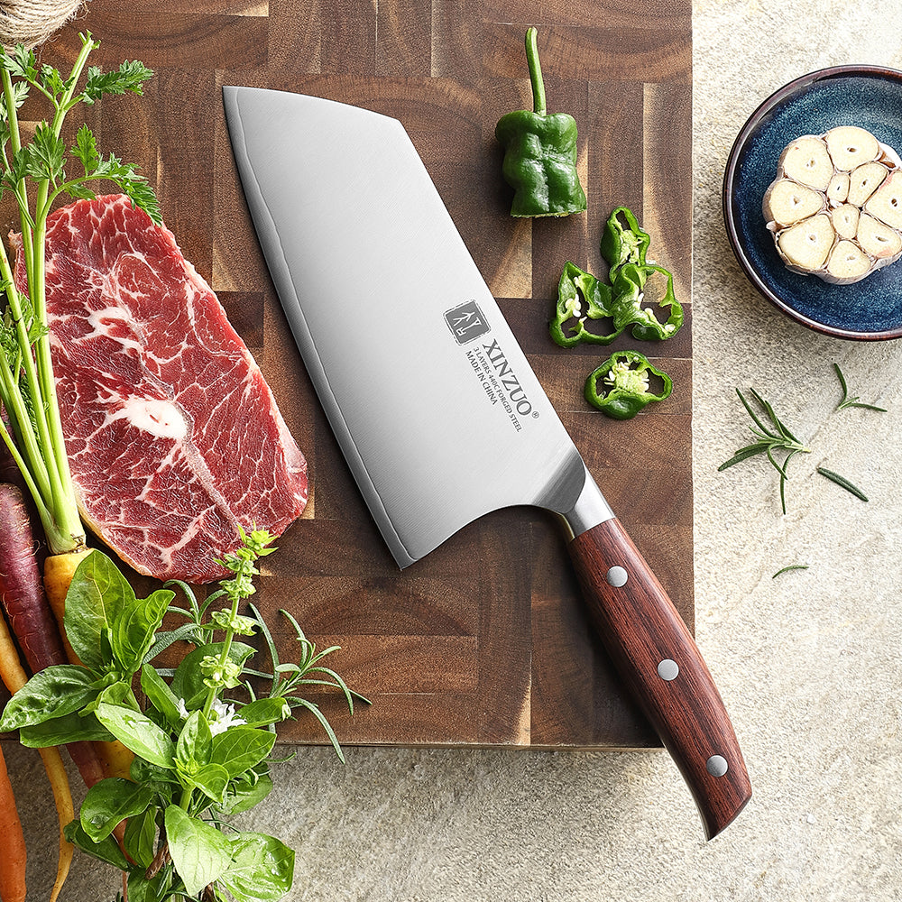 XINZUO High-Performance Cleaver Knife 7.1 Inches 3-Layer Composite Steel Blade for Kitchen Cooking