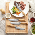 XINZUO 4PCS Steak Knife Set - Triple-Layer Composited Steel with Olive Wood Handle, Razor Sharp & Ergonomic Design-PIN Series