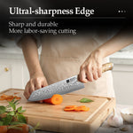 XINZUO 8.3" Bunka Knife 67-Layer Damascus Steel Kitchen Knife 10Cr15CoMoV Steel Core 60±2 HRC Hand-Sharpened 15° Edge Figured Sycamore Wood Handle