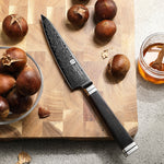 XINZUO Premium 5.3" Damascus Steel Utility Knife - 67 Layers Damascus Steel, 60±2 HRC, Black Titanium Plated, Full Tang, Professional Kitchen Knife