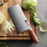 XINZUO 8 Inches Chinese Slicing Knife, 3 Layers Clad Steel with Red Wood Handle & Copper Rivets, 58~60HRC - FU Series