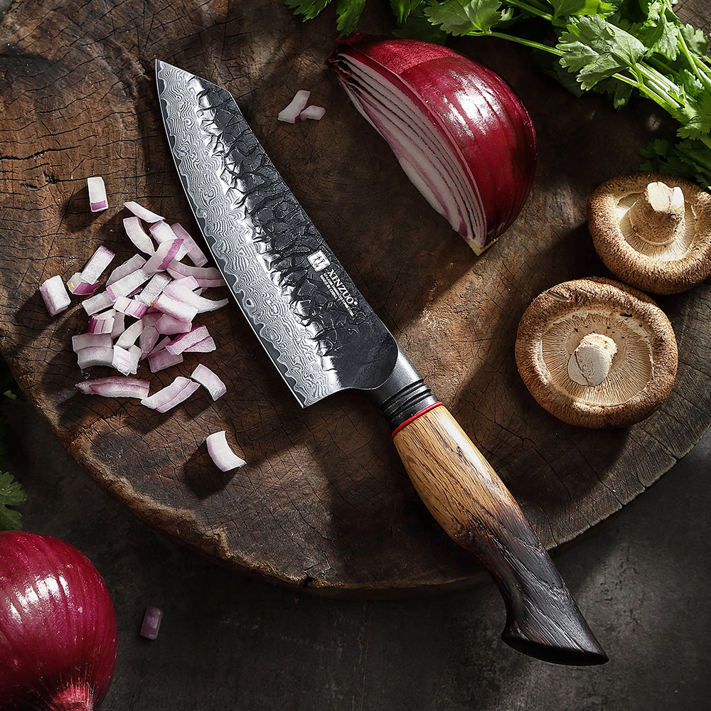 XINZUO 5.7 Inch Santoku Knife 67 Layers Damascus Steel with Burnt Oak Handle – Precision Japanese Multi-Purpose Chef Knife