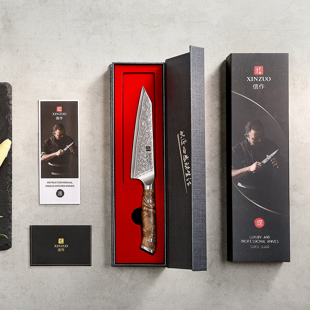 XINZUO Sharp Kitchen Utility Knife 5.3” High Carbon Damascus Steel Knife with Comfort Grip Handle Ideal for Slicing Dicing Chopping