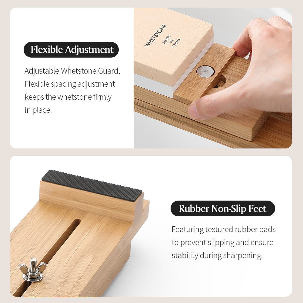 XINZUO Adjustable Solid Wood Whetstone Sharpening Stand, Extendable Walnut & White Oak Sharpening Holder for Kitchen Knife Sharpening, Sink Mount Stable Sharpening Support Stand