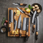 XINZUO 8-Piece Premium Damascus Steel Knife Set - Professional Kitchen Knives with Burnt Oak Handle