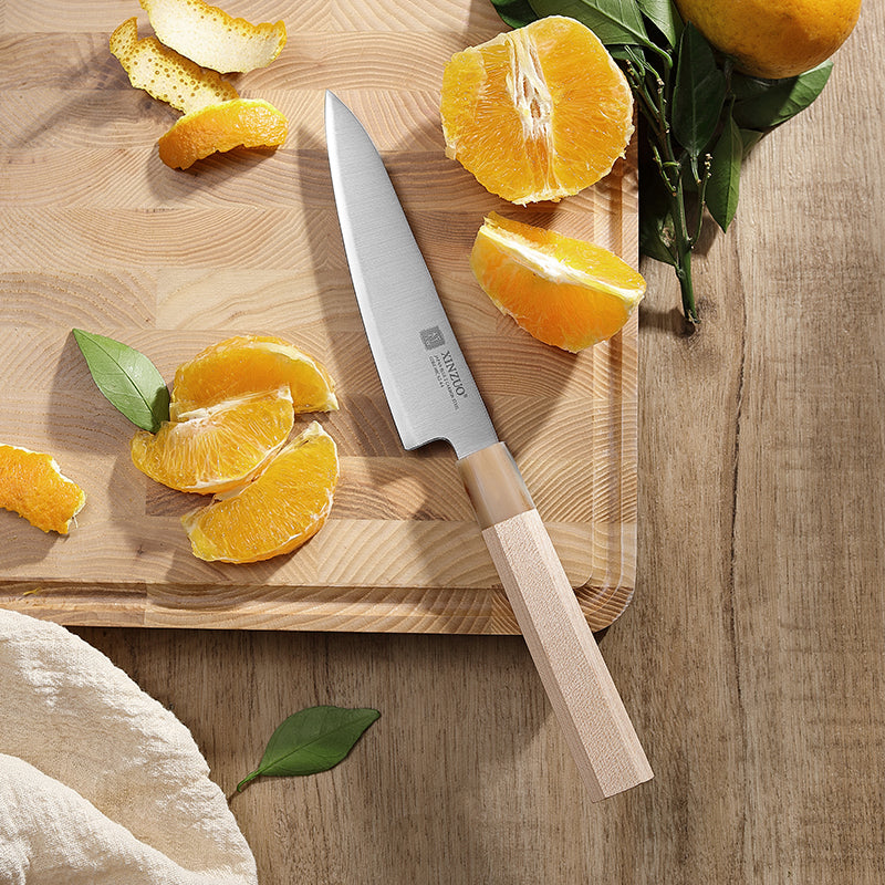 XINZUO 5.5 Inches Kitchen Utility Knife, Japanese Aogami #2 Steel, 62-64HRC, Ergonomic Octagonal Handle, Exquisite Gift-Ready Packaging