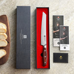 XINZUO 8.2 Inches Bread Knife 3 Layers Composite Steel 440C Steel Core With Nature Red Wood Handle