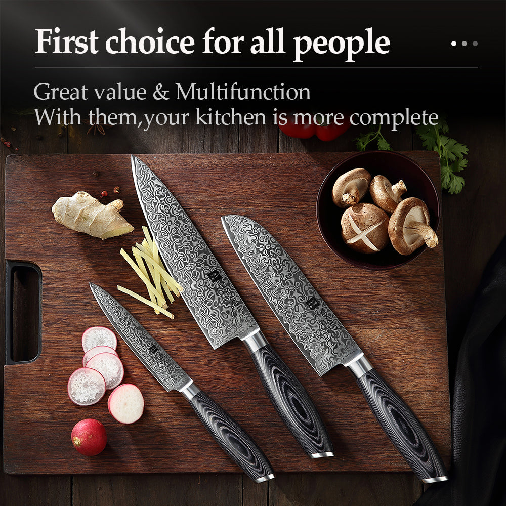 XINZUO 3-Piece 67 Layers Damascus Steel Kitchen Knife Set-Ya Series