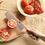 XINZUO 7.2 Inches Nakiri Knife, 53-Layer Tri-Color Copper Damascus Steel,Rosewood Handle,Acacia Wooden Gift Box Packing