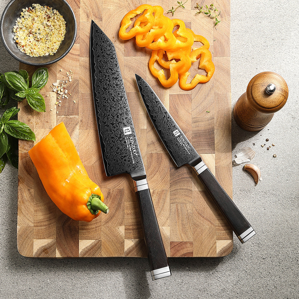 XINZUO Ji Series 2PCS Knife Set 67 Layers Damascus Super Steel 5.3”Utility Knife+8.3"Bunka Knife Hand-forged Kitchen Knife