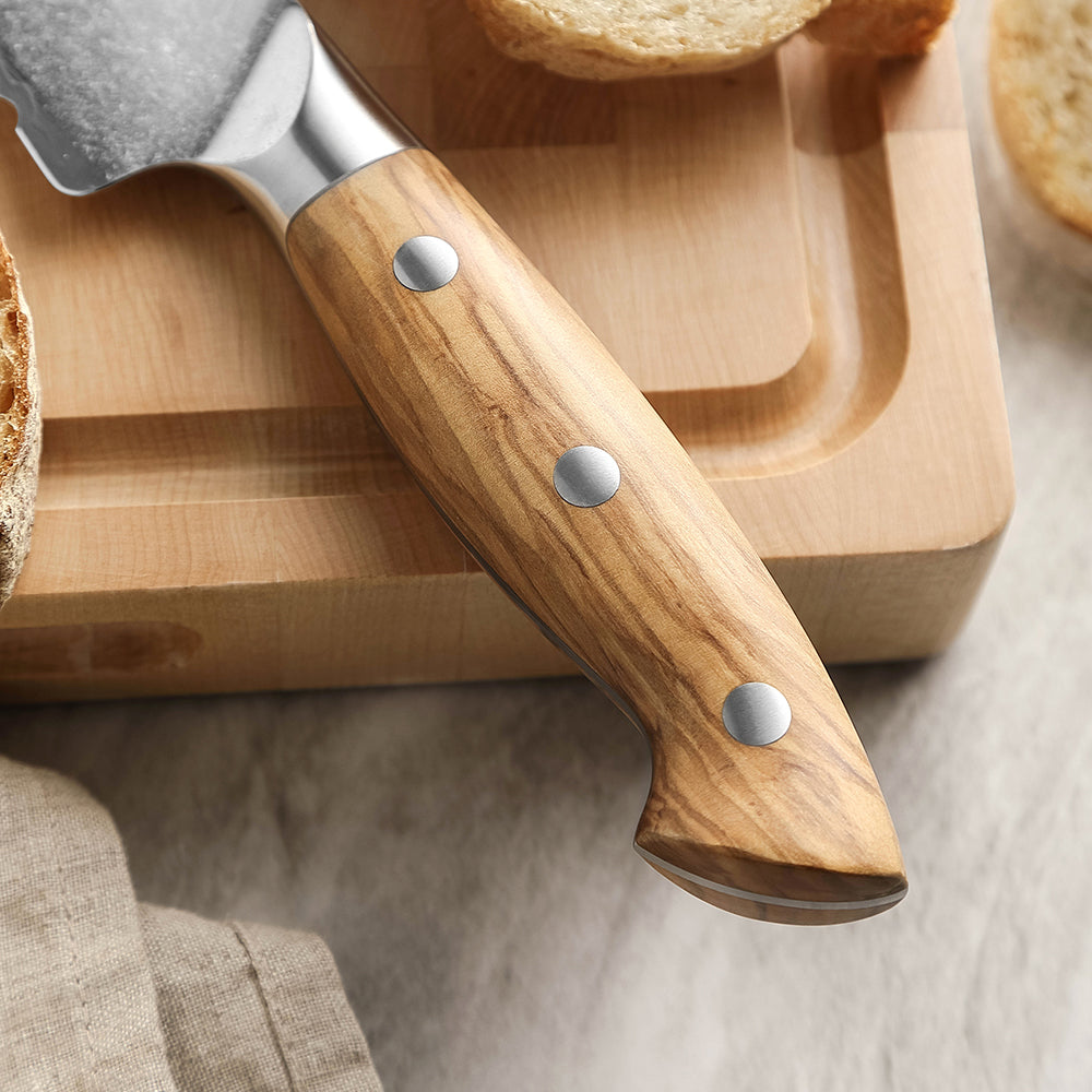 XINZUO Serrated Bread Knife - Triple-Layer Composited Steel with Olive Wood Handle, Razor Sharp & Ergonomic Design-PIN Series