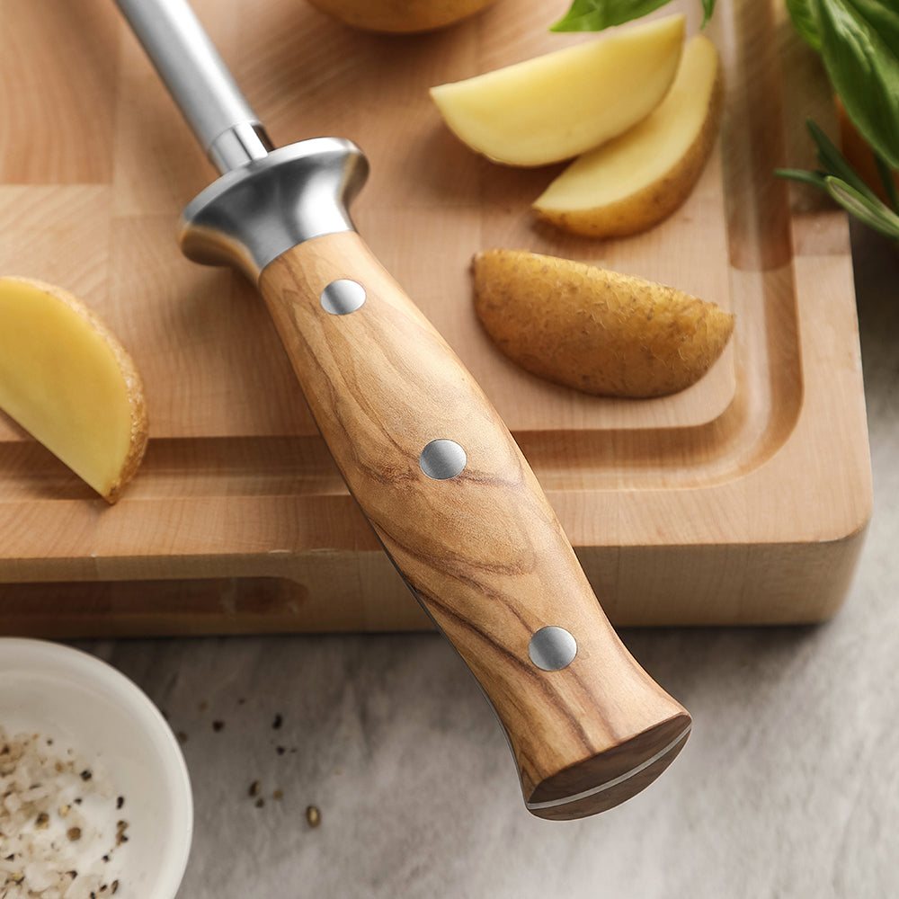 XINZUO Household Knife Sharpener High Carbon Steel Corundum Blasting Olive Wood Handle