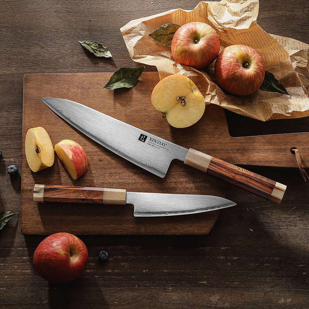 XINZUO 2-Piece Japanese Steel Knife Set — Chef & Utility Knives With ZDP189 Composite Steel | Desert Ironwood Handle