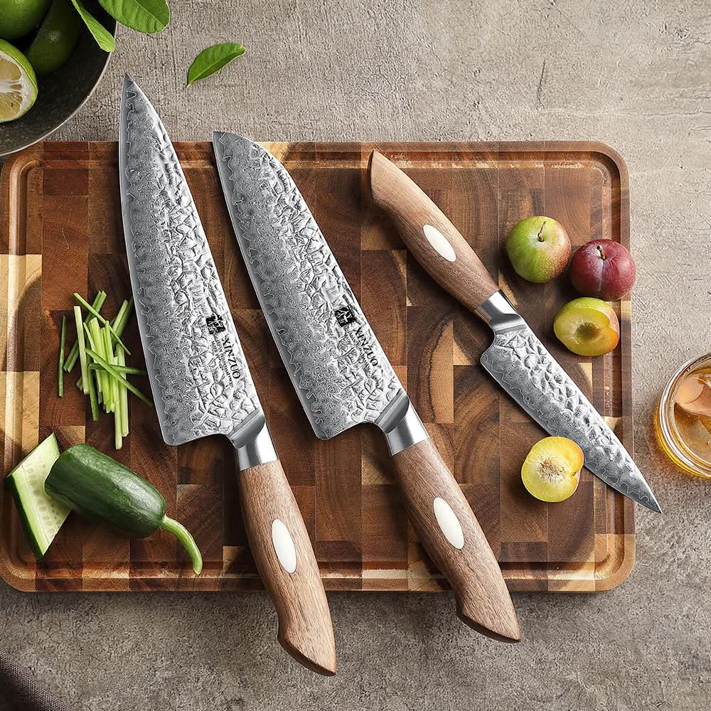 XINZUO 3-Piece 67 Layers Japanese AUS-10 Damascus Steel Kitchen Knife Set-Jiang Series