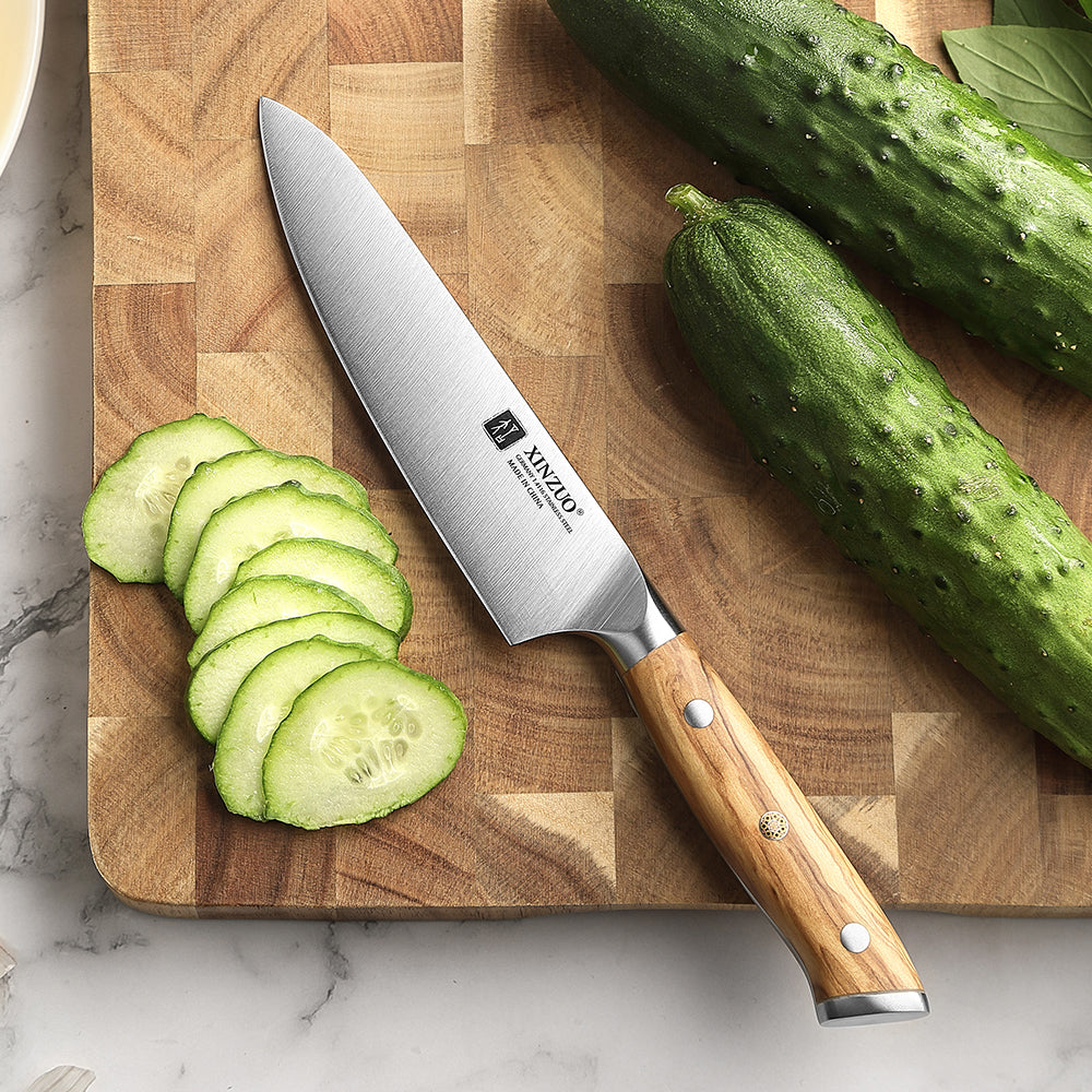 XINZUO Kitchen Knife 5.2 Inches Utility Knife Classic Design Slice Premium Olive Wood Handle Shred or Dice