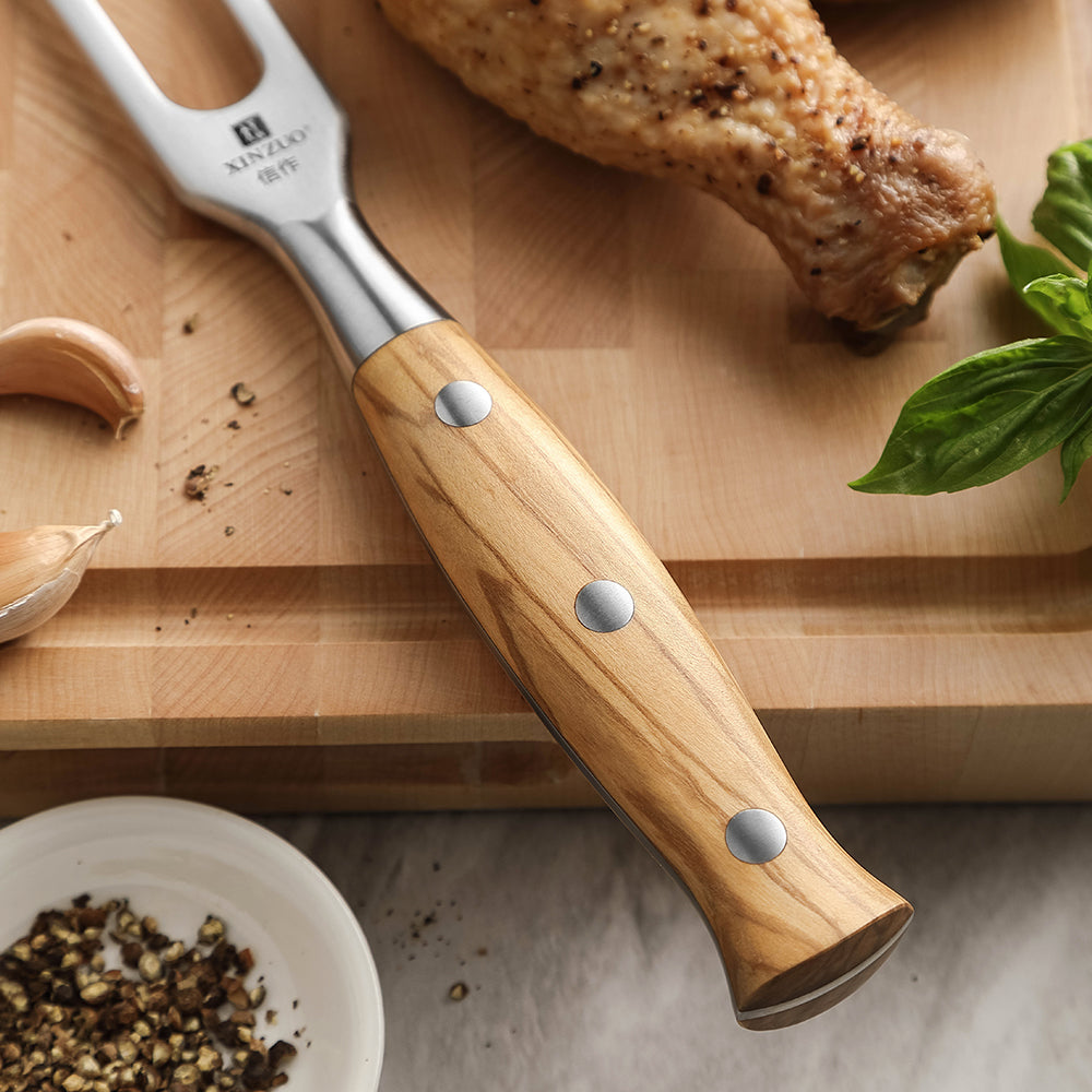 XINZUO XINZUO Forged Meat Fork, 430 Stainless Steel with Olive Wood Handle,One-piece Forged Large Meat Fork,