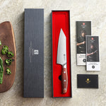 XINZUO 6.2”Sharp Kitchen Bunka Knife 3-Layer Composite Steel Comfort Red Wood Handle, Multipurpose Cooking Knife