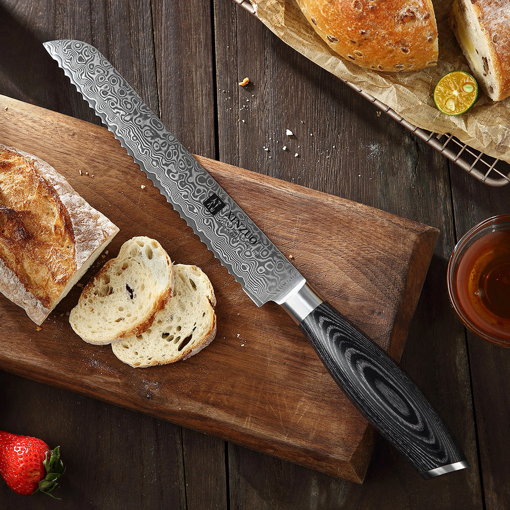 XINZUO 8 Inch 67 Layers Damascus Steel Bread Knife-Ya Series