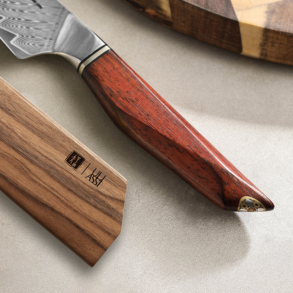 XINZUO Xing Series Professional 7.2”Nakiri Knife Damascus Steel Blade 14Cr14MoVNb Steel Core - Chopping Meat and Fruit