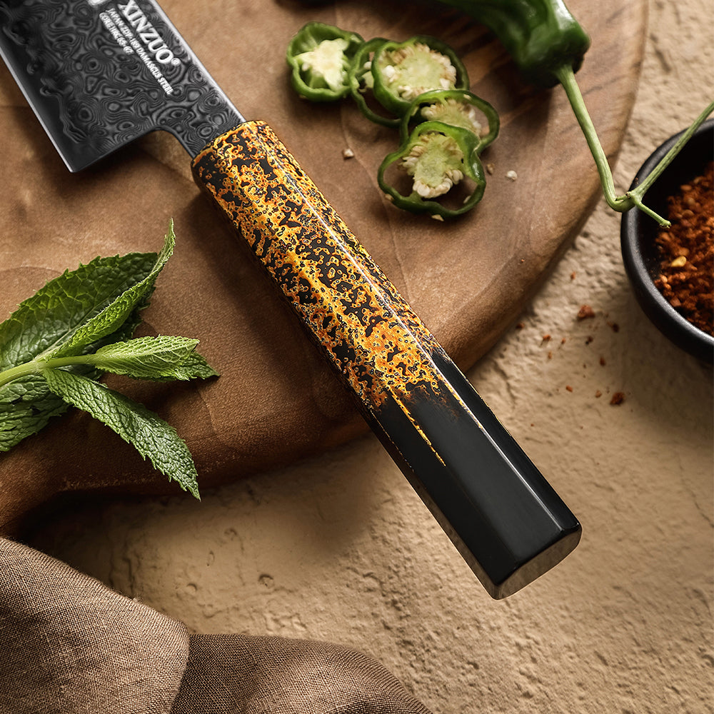 XINZUO Practical 6 Inches Bunka Knife 49-Layer Damascus ZDP-189 Core Ebony Wood Handle