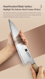 XINZUO Zhen XZ05 Series ZDP-189 Powder Steel Chef Knife 8.5 Inch, Made of Three-layer Composite Steel, Hardness Reaches 65-67HRC, Desert lronwood Octagonal HandIe
