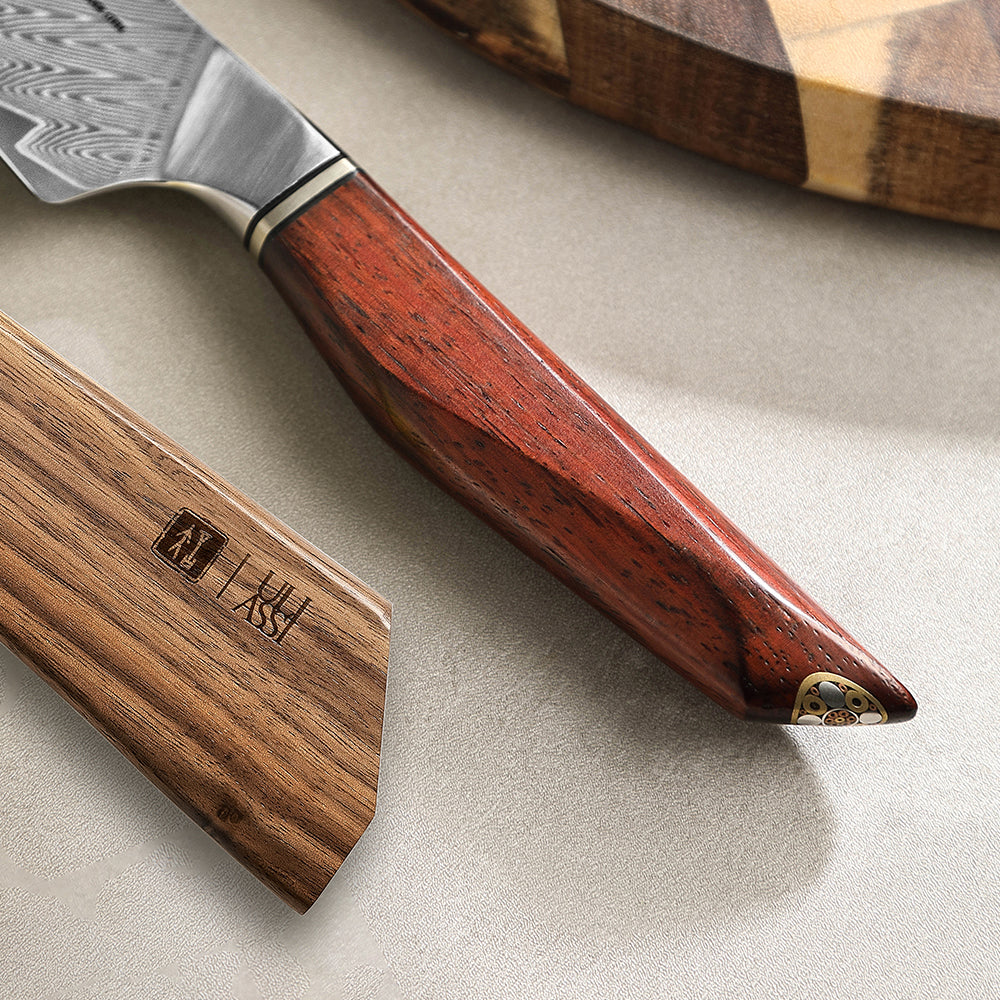 XINZUO Xing Series Hand-forged 5.1 Inches Utility Knife 73-Layer Pattern Damascus Steel - Ultra-Sharp Multi-Purpose Cooking Knife