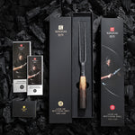 XINZUO 6 Inch Carving Fork with Burnt Oak Handle - Professional Meat Fork for Roasts, BBQ and Serving