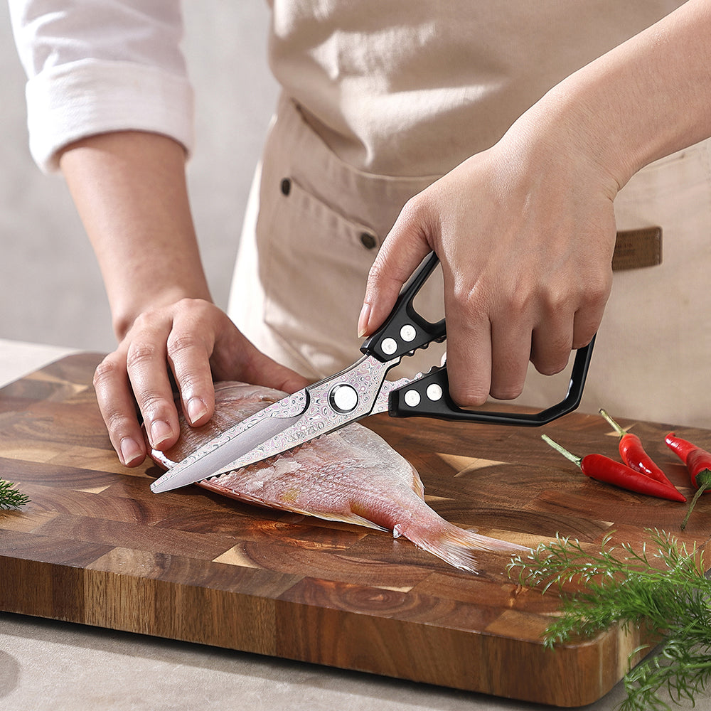 XINZUO Multi-Functional Kitchen Scissors 119 Layers Damascus Steel Iridescent Finish-Effort-saving Design