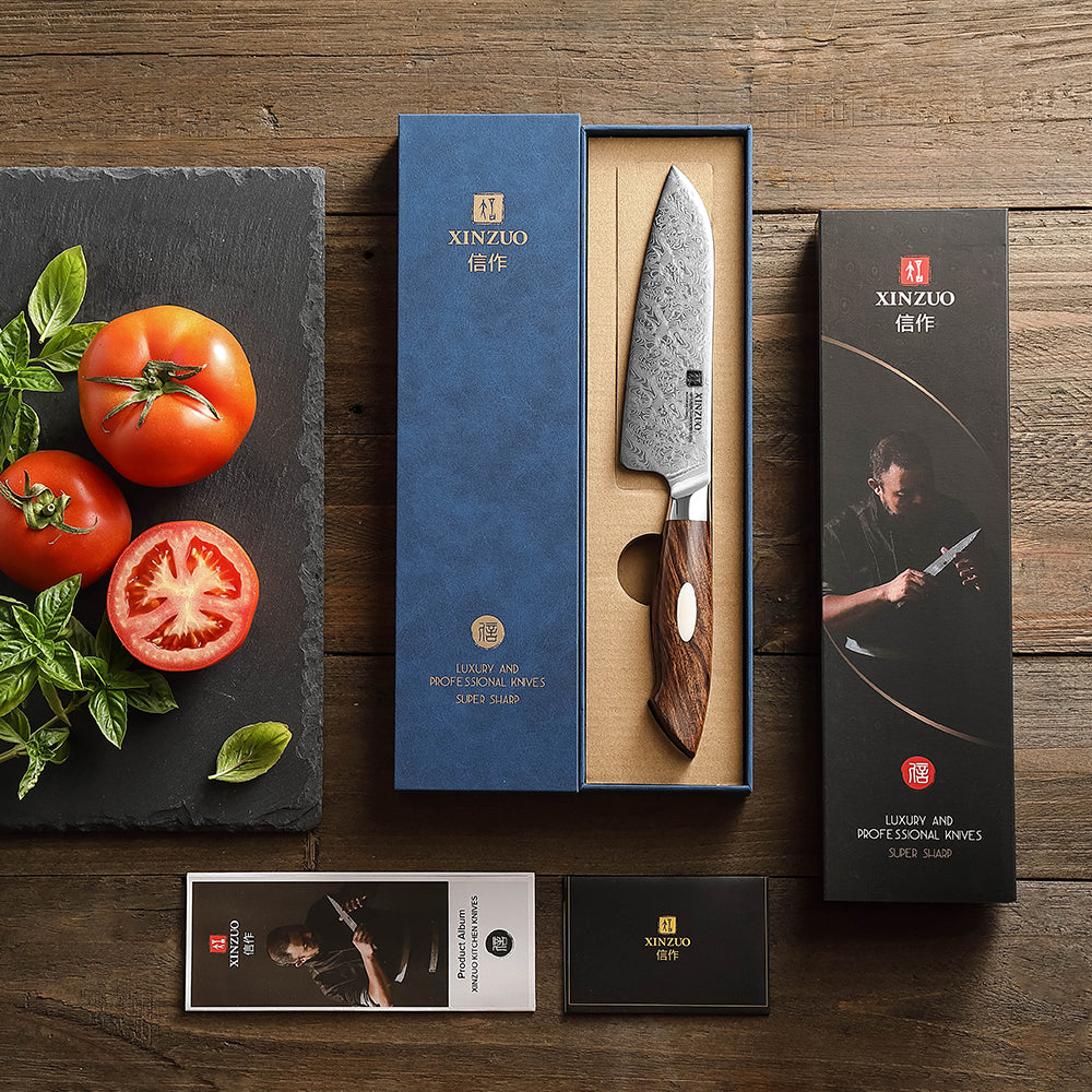 XINZUO 5.5" Santoku Knife – 110-Layer Dual-Core Damascus Steel,Desert Ironwood Handle