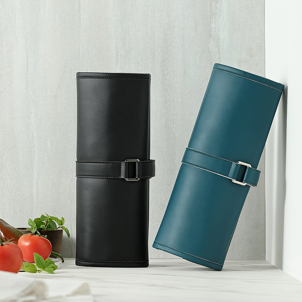 XINZUO 1PC Professional Chef Knife Roll Bag – 8 Slots, Microfiber Leather & Thickened Canvas, Available in Black or Blue,Durable Knife Storage & Travel Case for Chefs, Culinary Students & Home Cooks