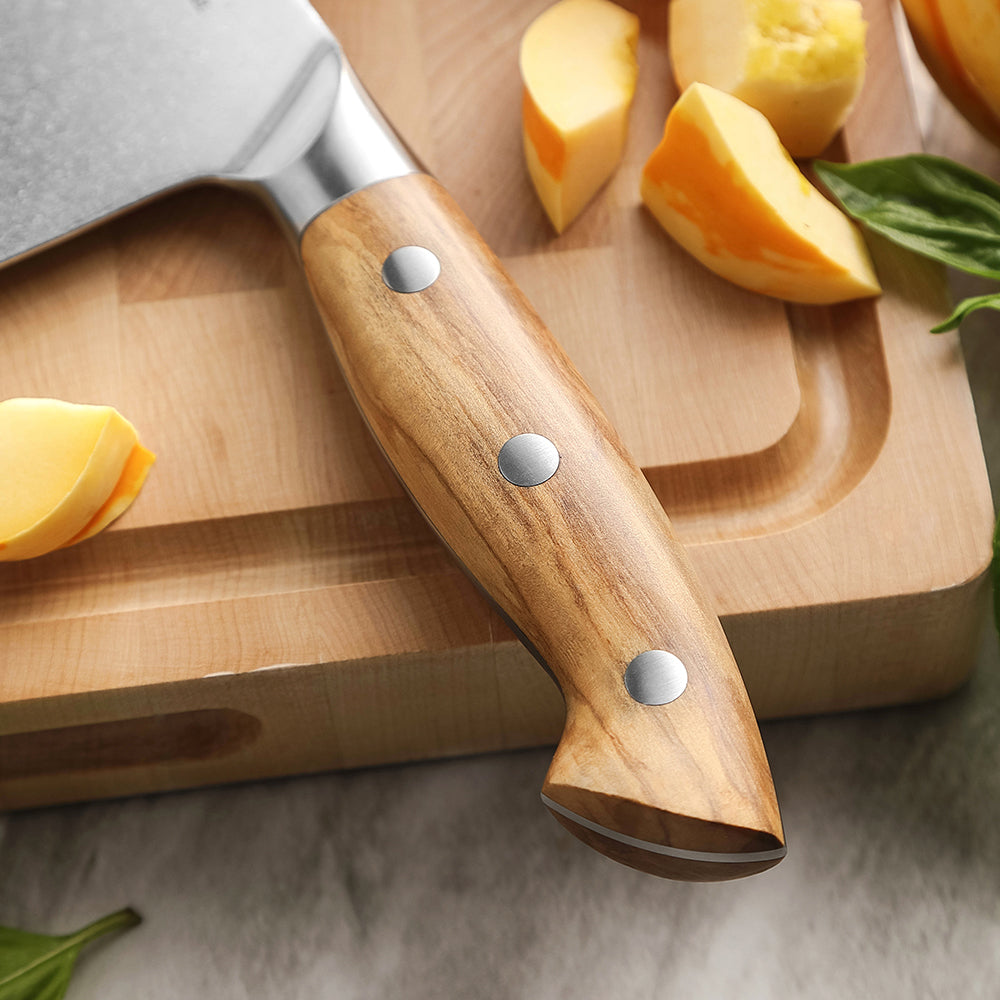 XINZUO Professional Chinese Meat Cleaver Knife - Triple-Layer Composited Steel with Olive Wood Handle, Razor Sharp & Ergonomic Design-PIN Series