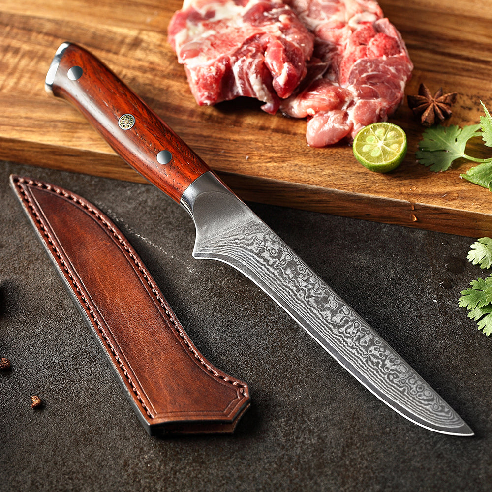 XINZUO 6-Inch Damascus Boning Knife – 67-Layer Damascus Steel & Rosewood Handle | 60±2 HRC